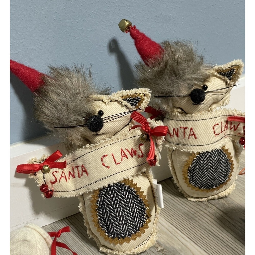 Christmas Cat Decoration Burton+Burton SANTA PAWS Primitive Fabric Cat Set Of 2